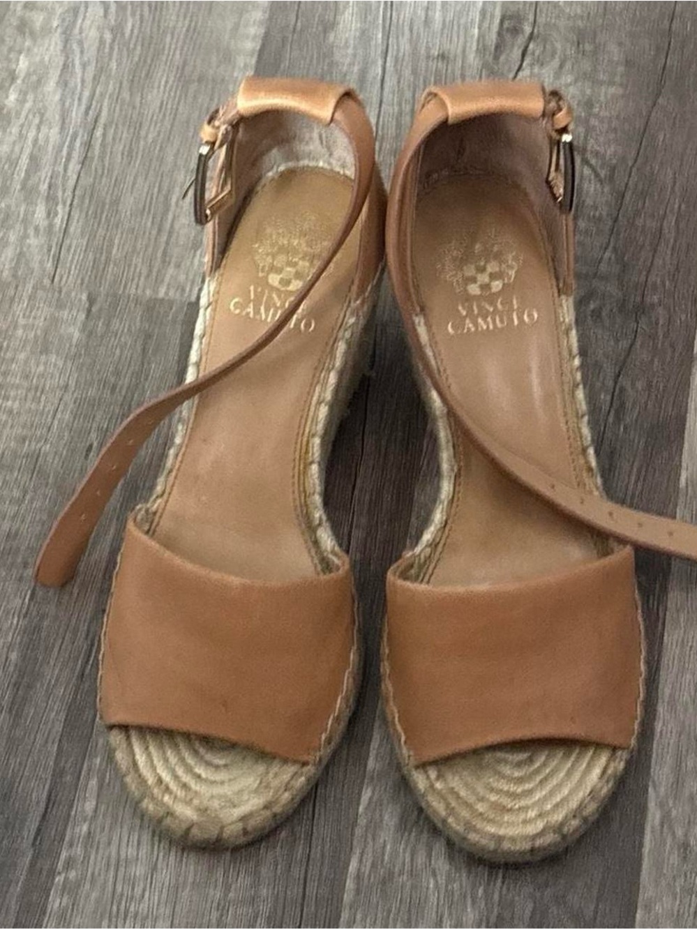 Vince Camuto Tan Leather Espadrille Wedge Sandals